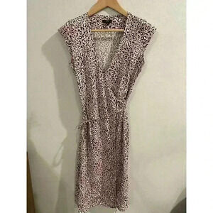J.Crew Midi Wrap Dress S Small Soft Rayon Pink Leopard Tie Waist Work‎ Office